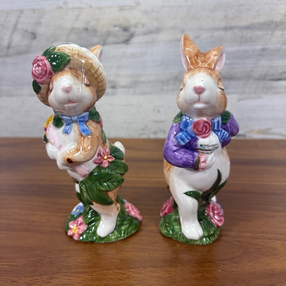 Fitz‎ and Floyd Easter Bunny Ceramic Salt and Pepper Shaker 1994